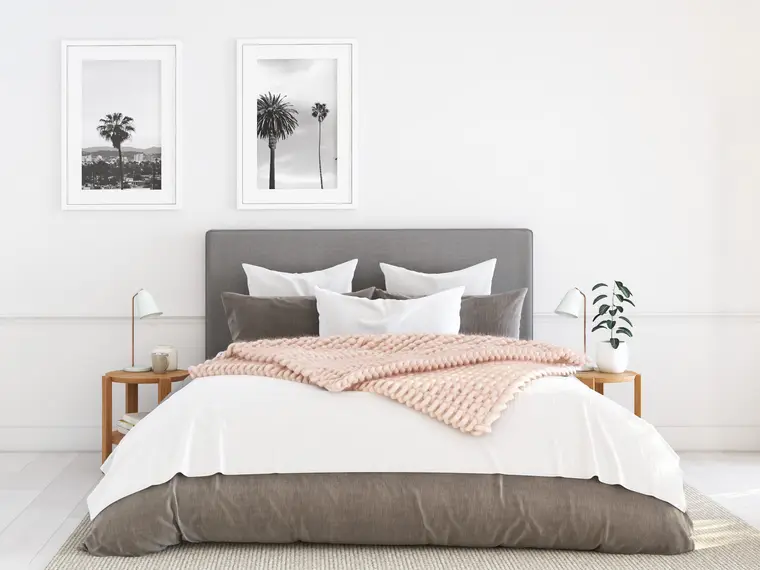 Grey Bed with Quilt